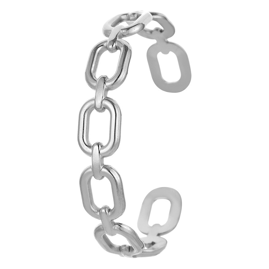 INS estilo transfronterizo moda personalizada titanio acero cuadrado anillo hebilla abierta pulsera de acero inoxidable moda simple pulsera en forma de C