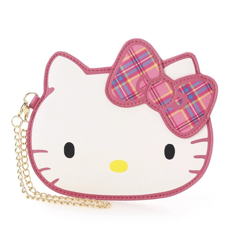Hello Kitty50周年蝴蝶结格纹收纳卡包可爱卡通大脸造型链条包挂|undefined