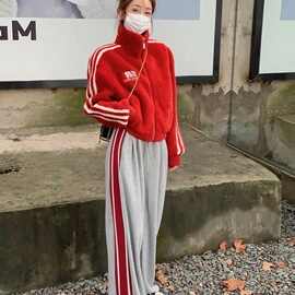 小香风休闲运动套装美式复古棒球服爆款简约撞色拼接慵懒两件套女