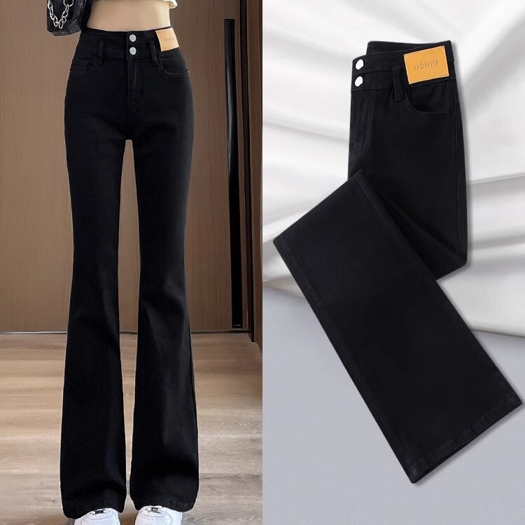 Black flared pants for women 2024 spring trendy versatile new high waist slimming small skinny Denim pants Black flared pants for women 2024 spring trendy versatile new high waist slimming small skinny Denim pants