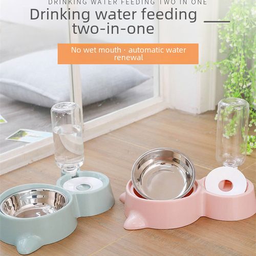 Cat Bowl Double Bowl Automatic Water Bowl Dog Food Bowl Food Bowl Stainless Steel Dog Bowl Cat Supplies Waterproof Mouth Bowl