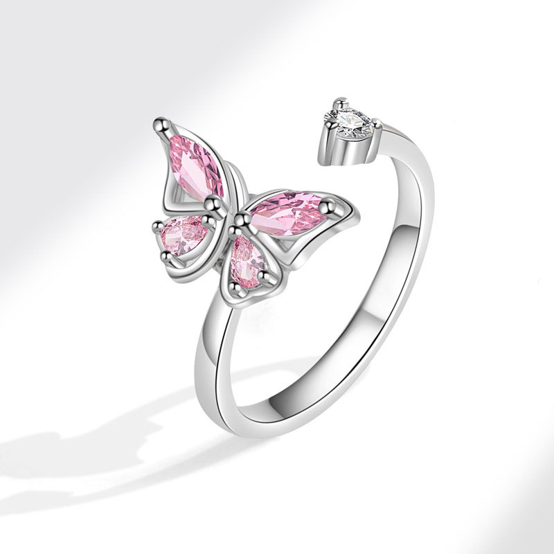 Elegant Simple Style Butterfly Copper Plating Zircon Anxiety Ring 1 Piece display picture 11