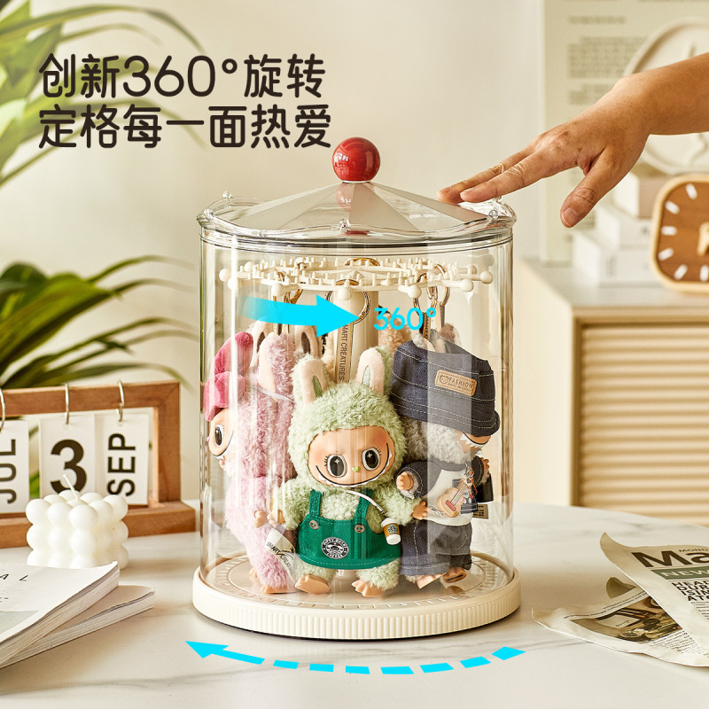 Labubu盲盒收纳展示盒拉布布旋转木马展示架毛绒玩具公仔透明盒子|undefined