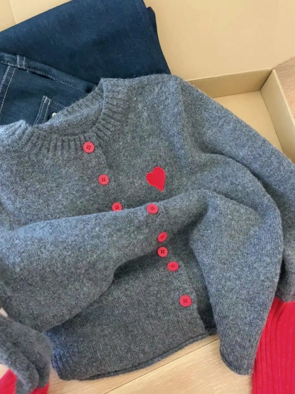高级感超好看撞色针织开衫外套女秋季内搭上衣软糯独特灰色毛衣|undefined