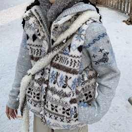 美式复古费尔岛羊羔绒马甲棉服外套女冬季叠穿上衣