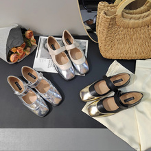 复古休闲厚跟玛丽珍百搭方头单鞋魔术贴拼色通勤女鞋