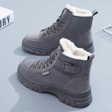 断码牛皮雪地靴女2024新款冬季东北大棉鞋加绒马丁短靴