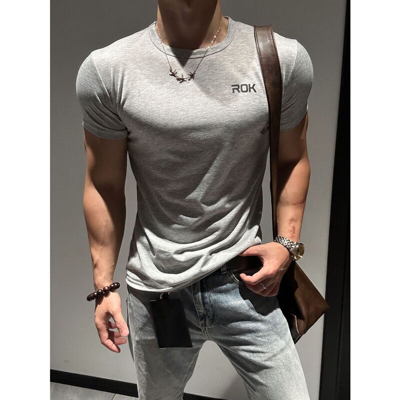 New Style Muscle Fitness Elastic T-Shirt for Men, Slim Fit, Breathable Training Short-Sleeve Gym Top, Base Layer Shirt