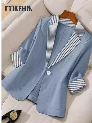 2025 European and American Cross-Border New Women's Wear: British-style Loose-Fit, Slimming Contrast-Color Lapel Suit Jacket for Women