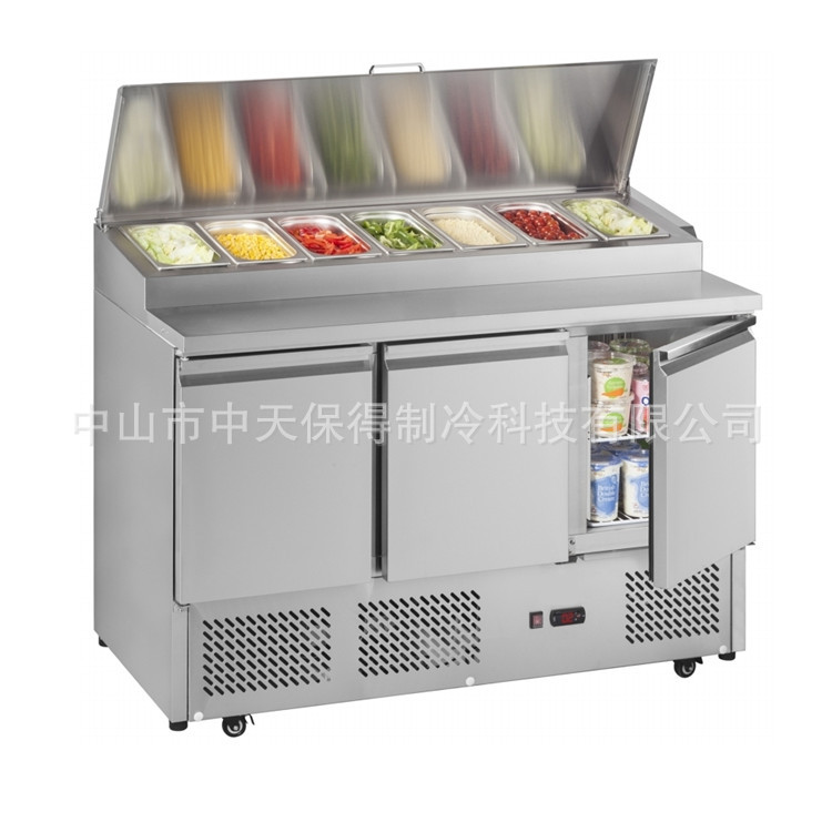 Pizza Refrigeration Console Commercial Air-cooled Pizza Salad Preservation Cabinet Workbench Refrigerator Pizza Sprinkle Table