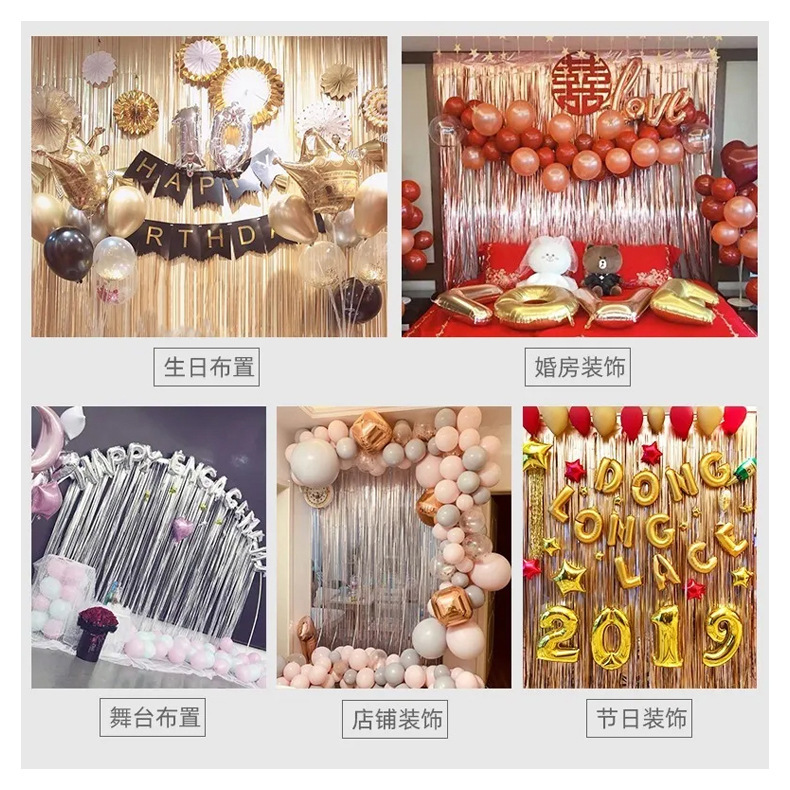 Cortina de seda de lluvia brillante transfronteriza decoración de la atmósfera de fondo de la fiesta de cumpleaños 1 * 2 metros cortina de seda de lluvia al por mayor