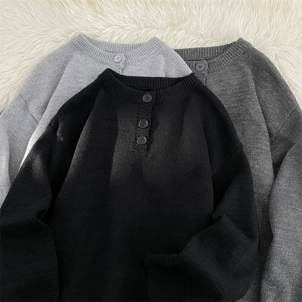 demi-season Japanese retro knitted sweater with a round collar