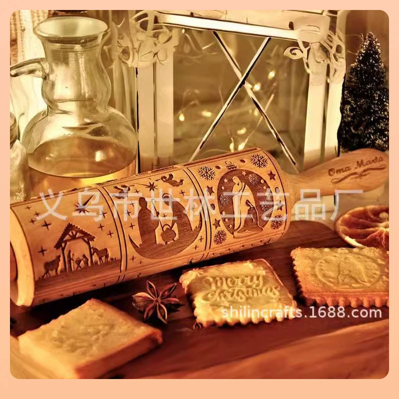 ◘ Трансграничный товар: скалка из массива дерева для Рождества, Дня матери, Дня благодарения. Скалка «Счастливого Рождества».