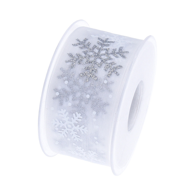 38mm de ancho transfronterizo nuevo polvo impresión copo de nieve cinta de regalo de Navidad flores cinta de regalo decoración cinta