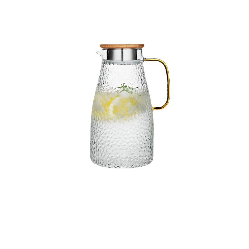 Glass teapot, capacious transparent with a forged pattern set
