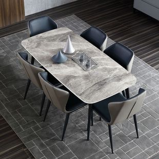 Slate Dining Table and Chair Combination for Home Small Apartment Modern Simple Light Luxury Italian Rectangular Glossy Dining Table