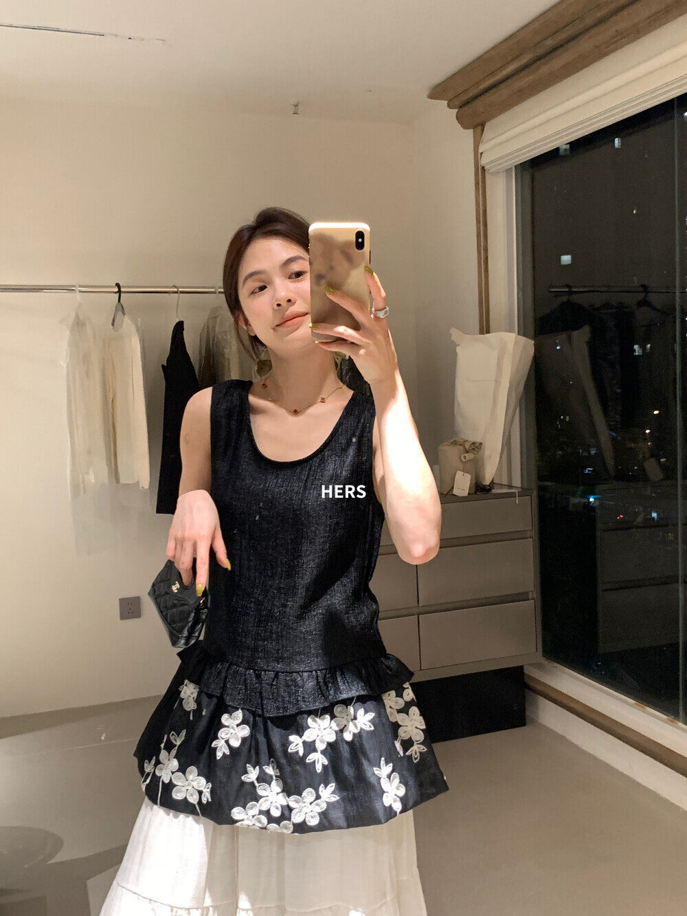 Áo hai dây nữ phong cách Bohemian thêu hoa, viền ren xếp tầng — Champagne màu, màu đen chi tiết 13