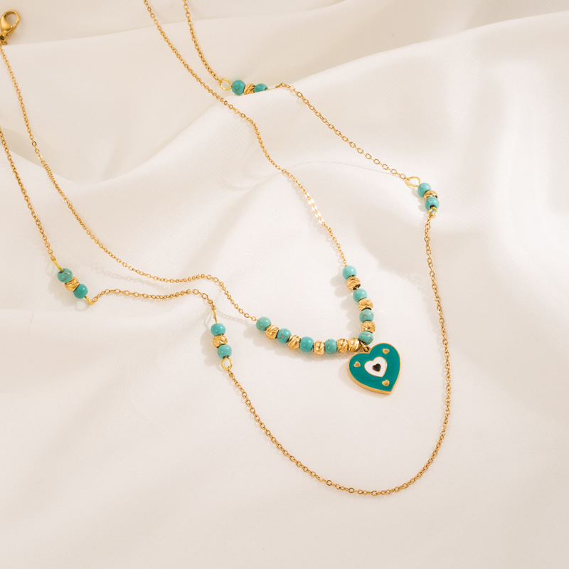 Fashion Heart Shape Titanium Steel Plating Layered Necklaces 1 Piece