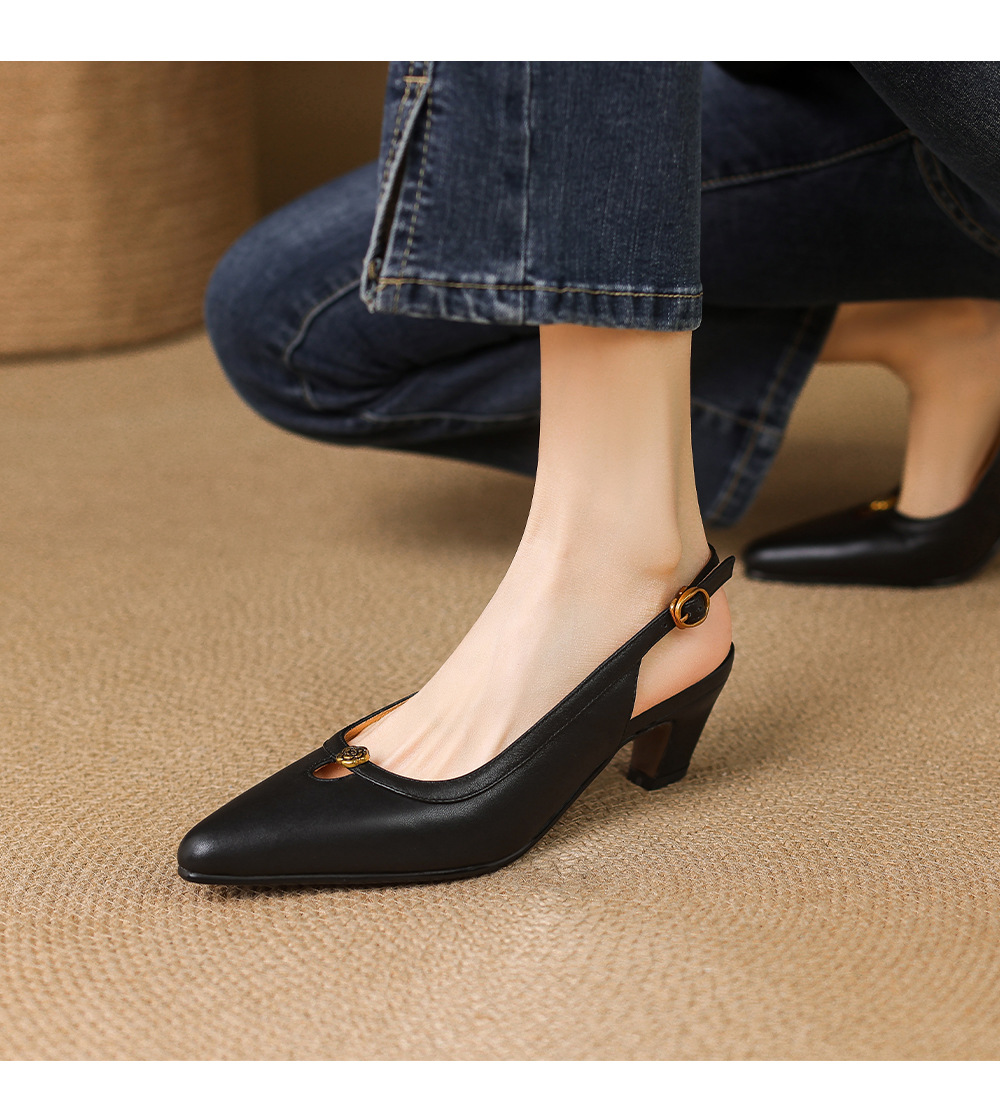 Sandal nữ mũi hở quai ngang gót thấp phong cách Hàn Quốc — đen chi tiết 8