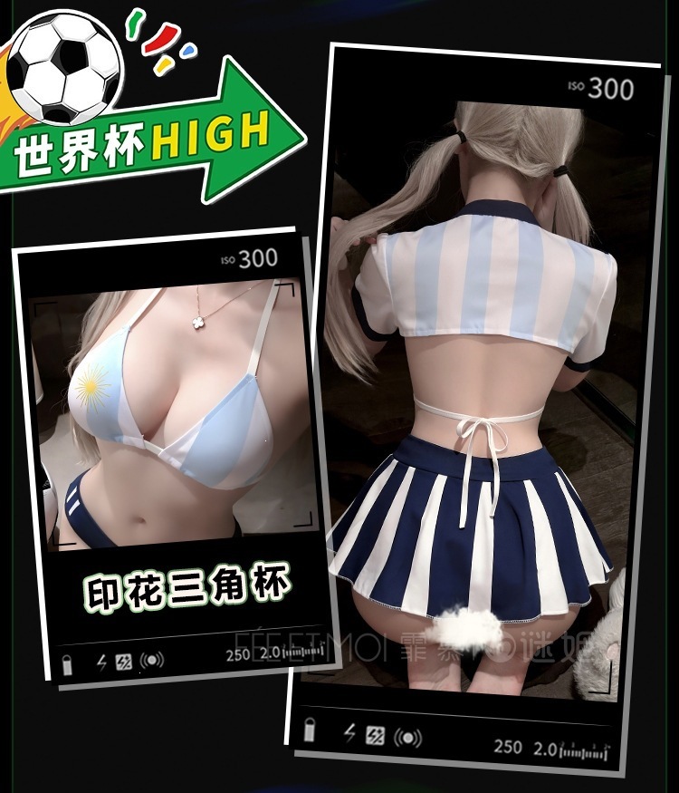 Feimu Cheerleader Football Babe Costume Set with Top, Shorts, Skirt Panel, Socks and Eye Mask — detail image 13