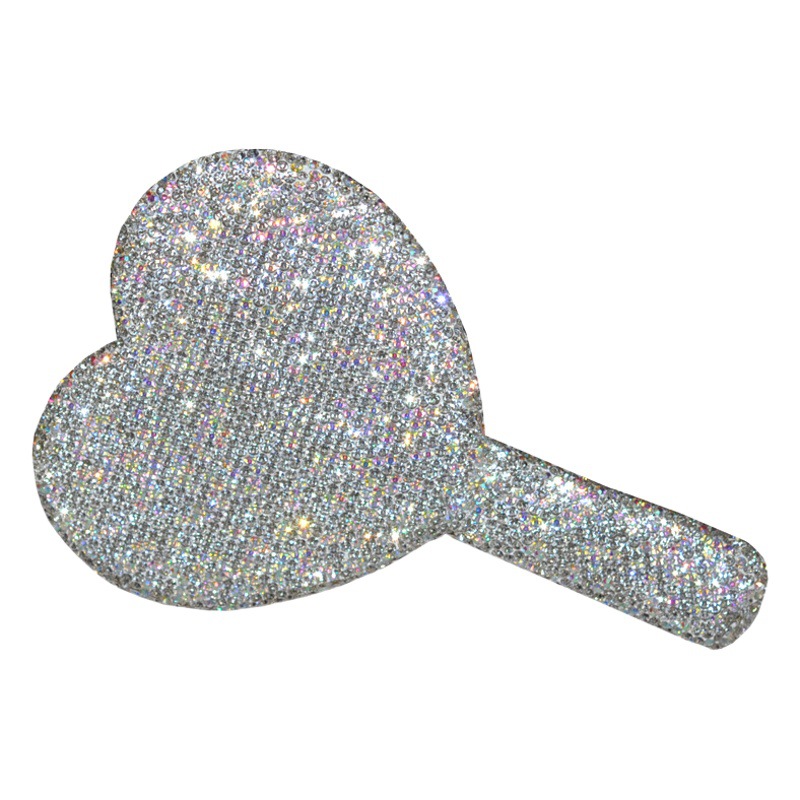 Creativo diamante incrustado mango portátil espejo amor cuadrado maquillaje espejo belleza espejo completo diamante princesa espejo maquillaje espejo