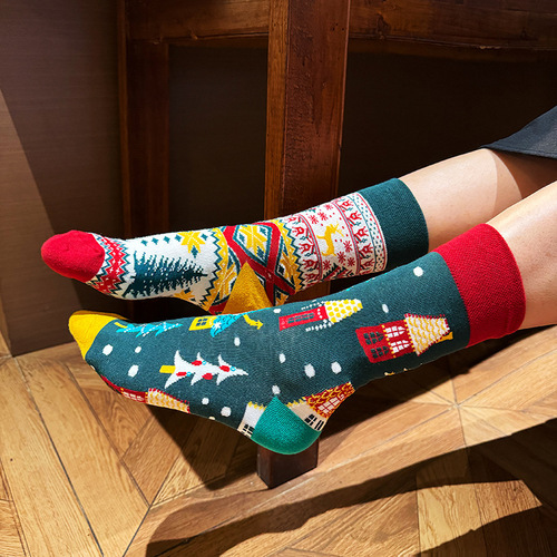 SMLSOX Autumn/Winter New Christmas Dragon Year Spring Festival Fashion Cute Couple Parent-Child Asymmetric AB Trendy Cotton Socks