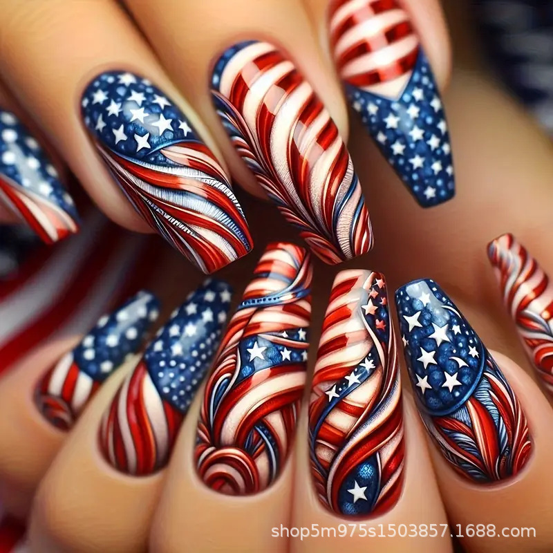 24 Pieces of Medium-Sized Water Pipe Retro Gorgeous Feather Star Stripes Independence Day Eagle Flag Design Wearable Nail Art Pieces 24 Pieces of Medium-Sized Water Pipe Retro Gorgeous Feather Star Stripes Independence Day Eagle Flag Design Wearable Nail Art Pieces