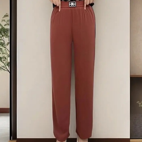 Middle-aged and elderly summer straight pants, large size women's pants, high-waist fashionable pants, breathable thin, slimming and temperament casual pants