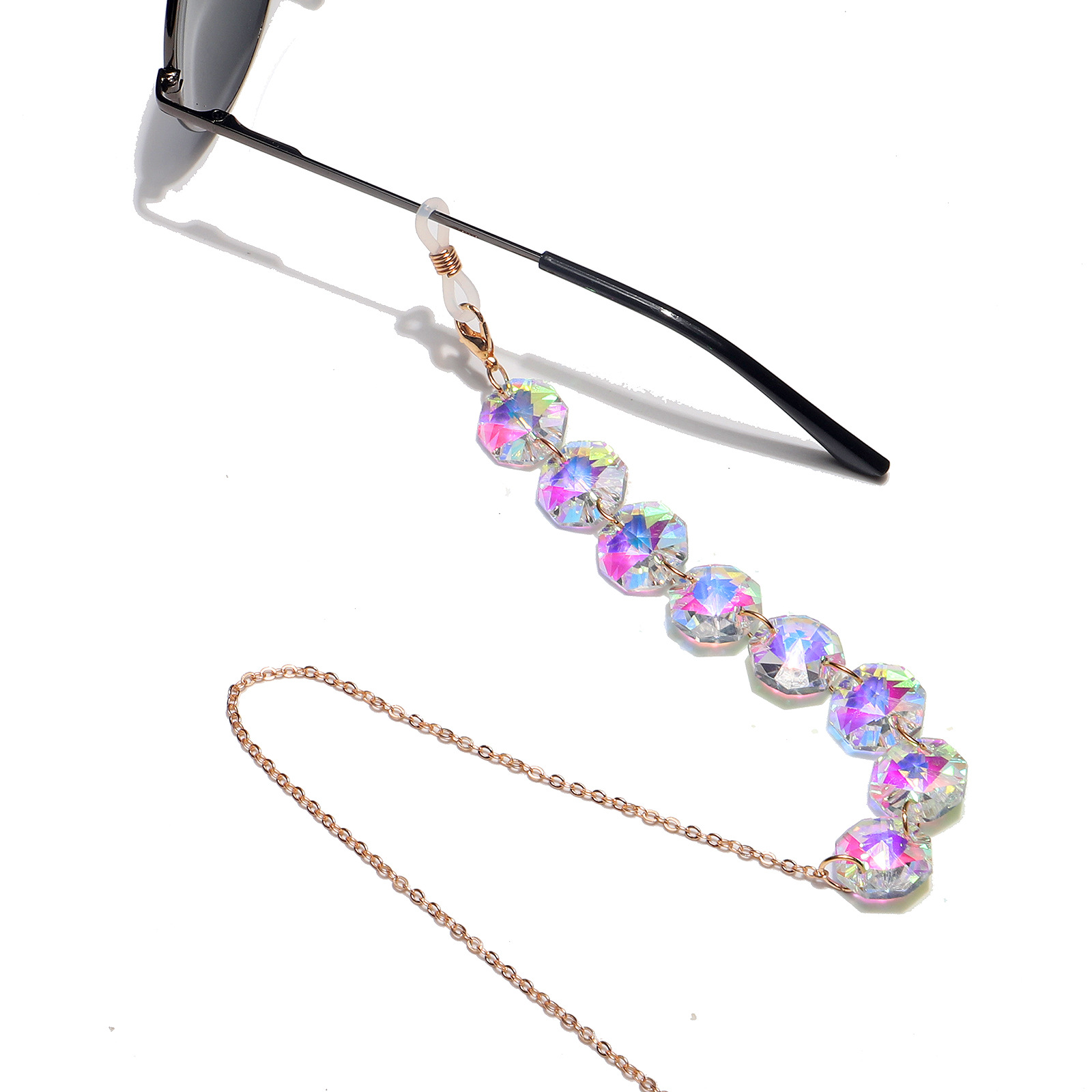25g Weight Metal Material Transparent, Black Color Fashion Octagonal Crystal Multicolor Glasses Chain 10