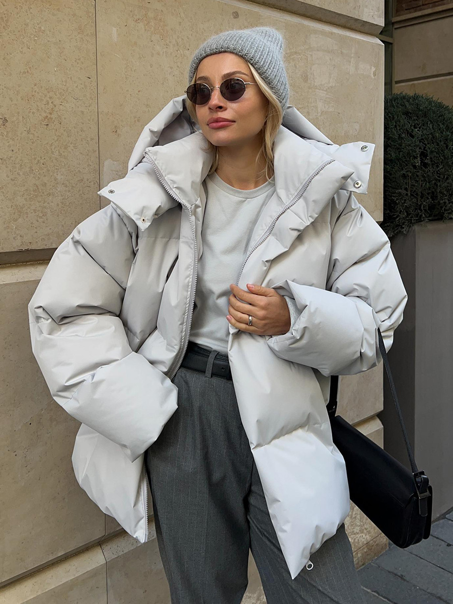 Women's Puffer Jacket Cotton Loose Warm Solid Colour Winter Coat_voghion.com