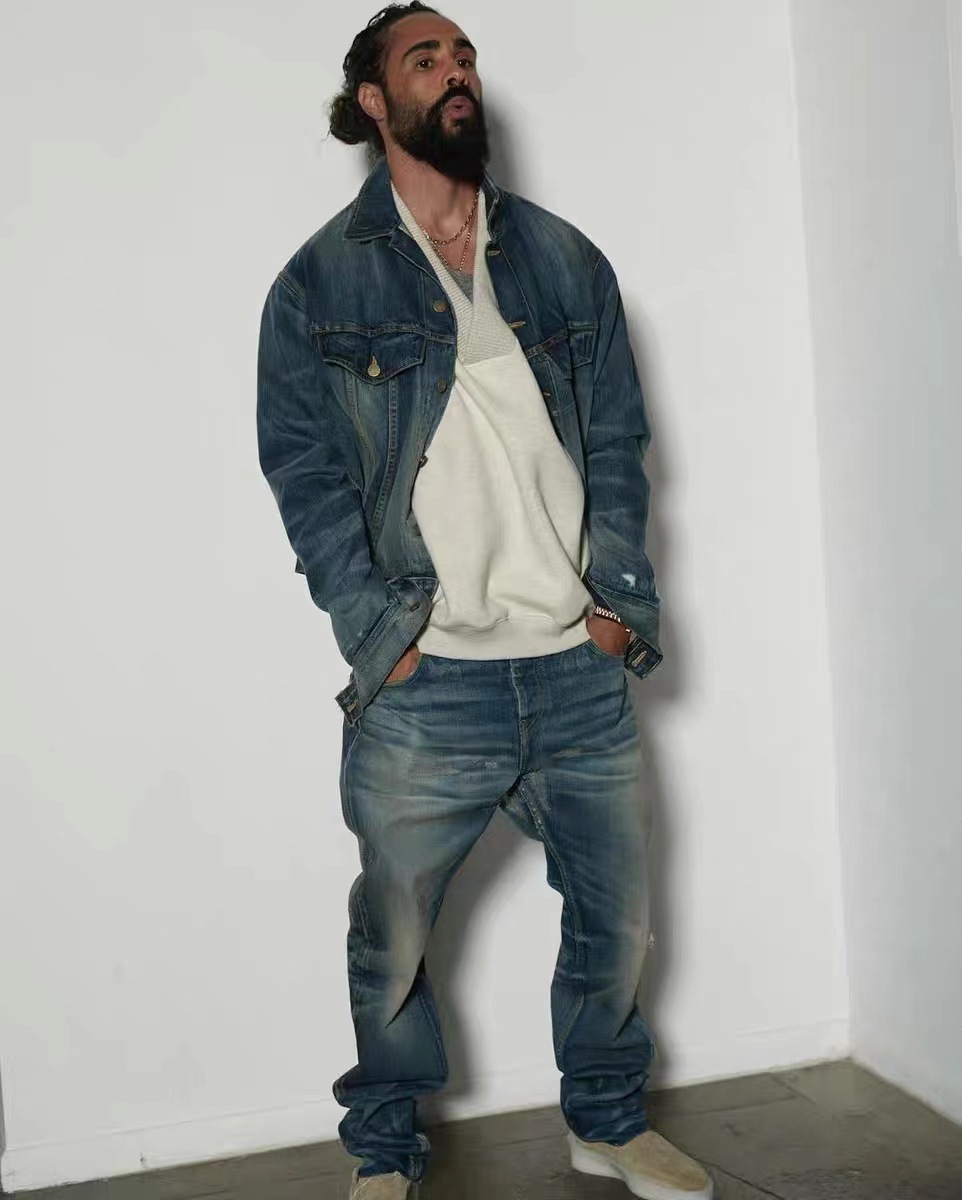 Men's Clothing heavy washed distressed denim jacket for men and women bf hip hop high street loose coat jacket_viptrois.com