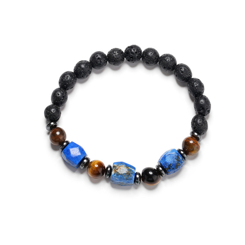 Pulsera de cuentas de piedra volcánica transfronteriza europea y americana Ojo de tigre Pulsera de cuentas de cristal Rosa geométrica colorida Pulsera de cuentas de hombres y mujeres