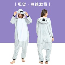 混批秋冬季法兰绒成人卡通连体动物睡衣灰考拉家居服如厕批发加厚