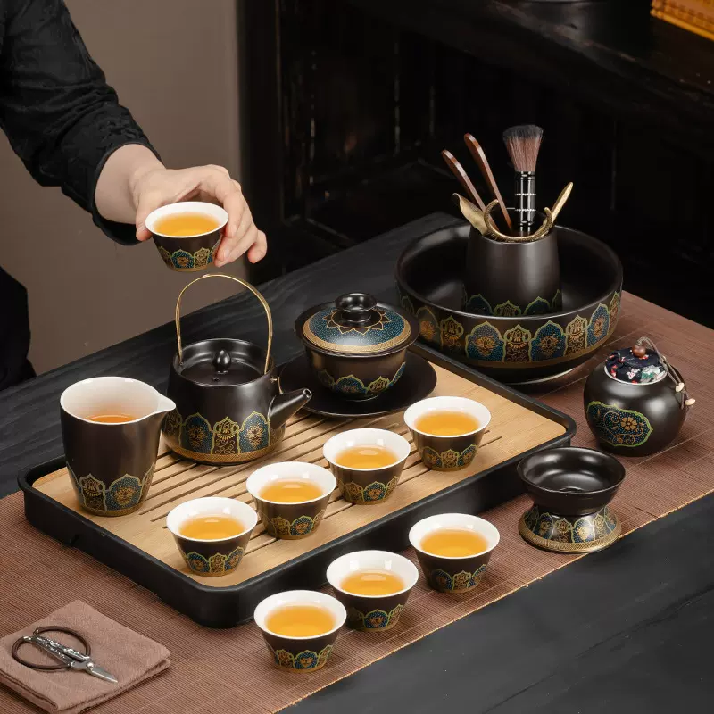 高档茶具套装功夫提梁家用泡茶茶杯陶瓷茶壶茶盘整套办公室泡茶器