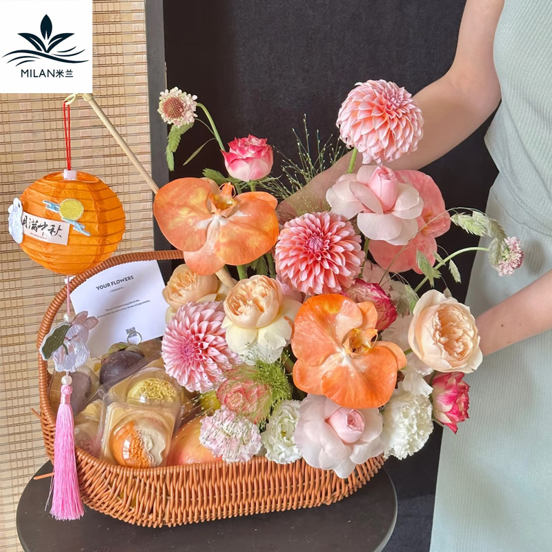Festival del Medio Otoño de plástico tela de caña canasta de flores portátiles flores pastel de luna canasta de frutas floral floral regalo artesanal diy