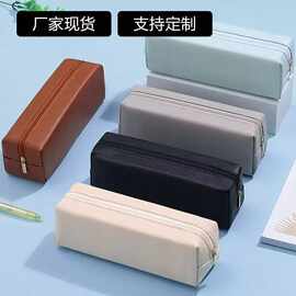 pu笔袋化妆包大容量学生文具收纳袋高级感铅笔盒可印logo图案