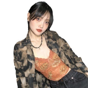 Unique European and American Print Mesh Bralette Tank Top for Women with Brown Outerwear