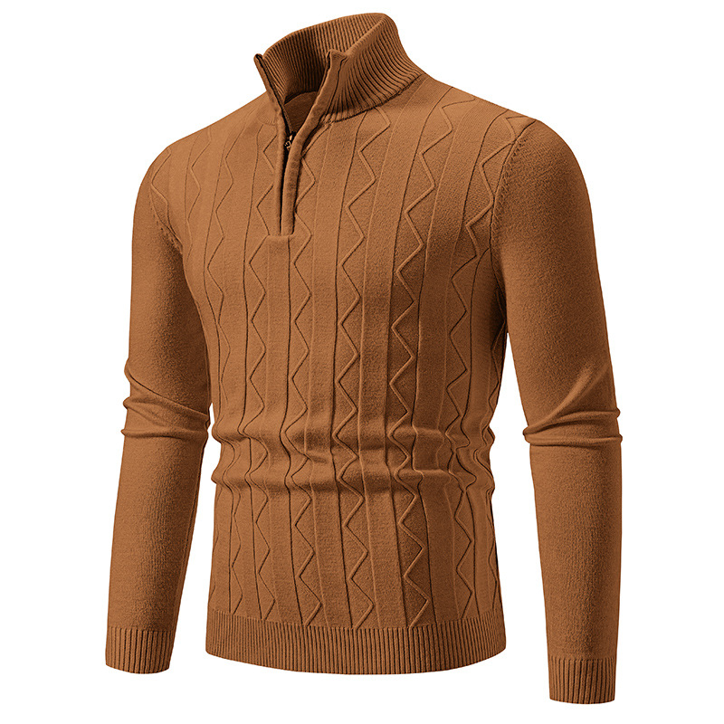 Men's Clothing Semi-Turtleneck Zip-Up Knit Sweater Long Sleeve Casual Pullover For Spring & Autumn | Breathable & Comfortable | Slim Fit_voghion.com