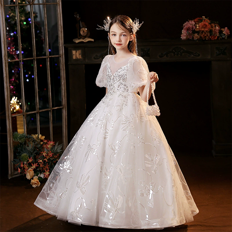 Elegant elite flower girl dress, winter autumn long skirt for princess, piano, children's suit