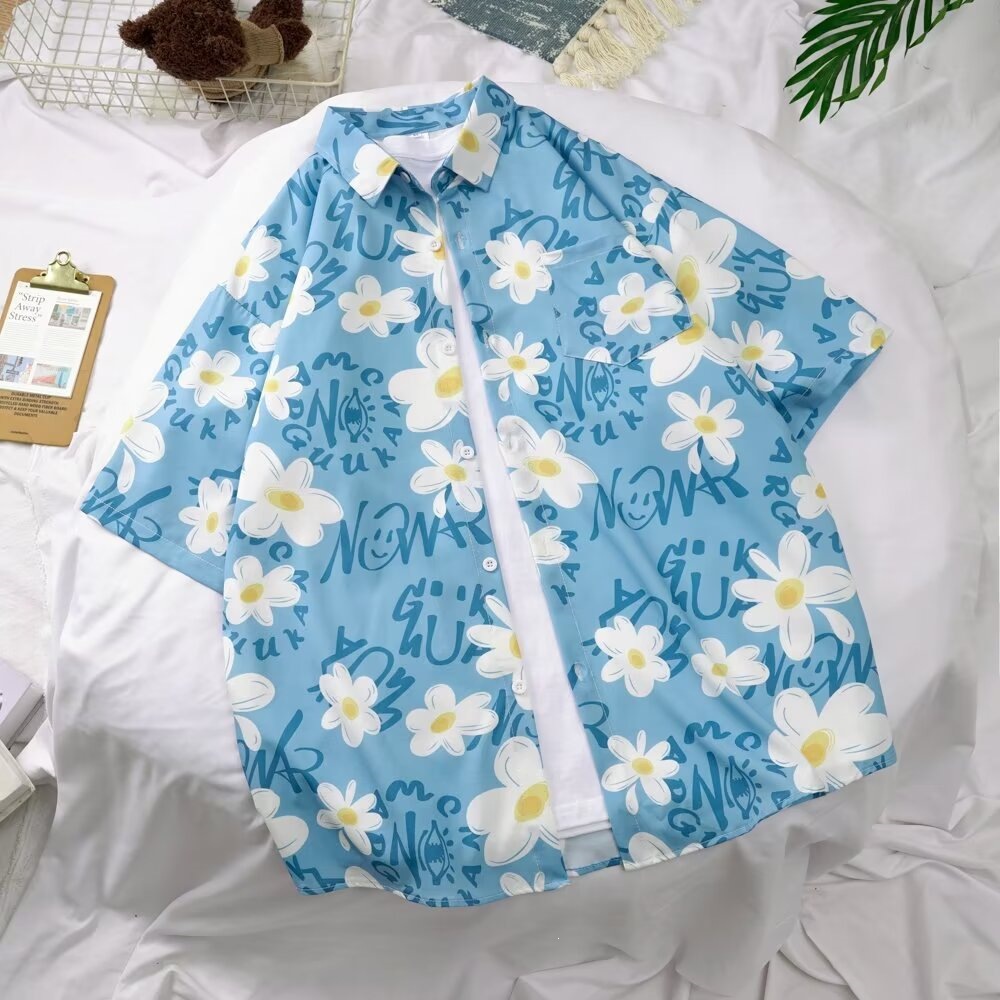 Short-Sleeved Floral Shirt, Hainan Island Clothing, Beach Wear, Sanya Summer Style, Thailand Travel, Casual Loose Jacket for Men and Women
