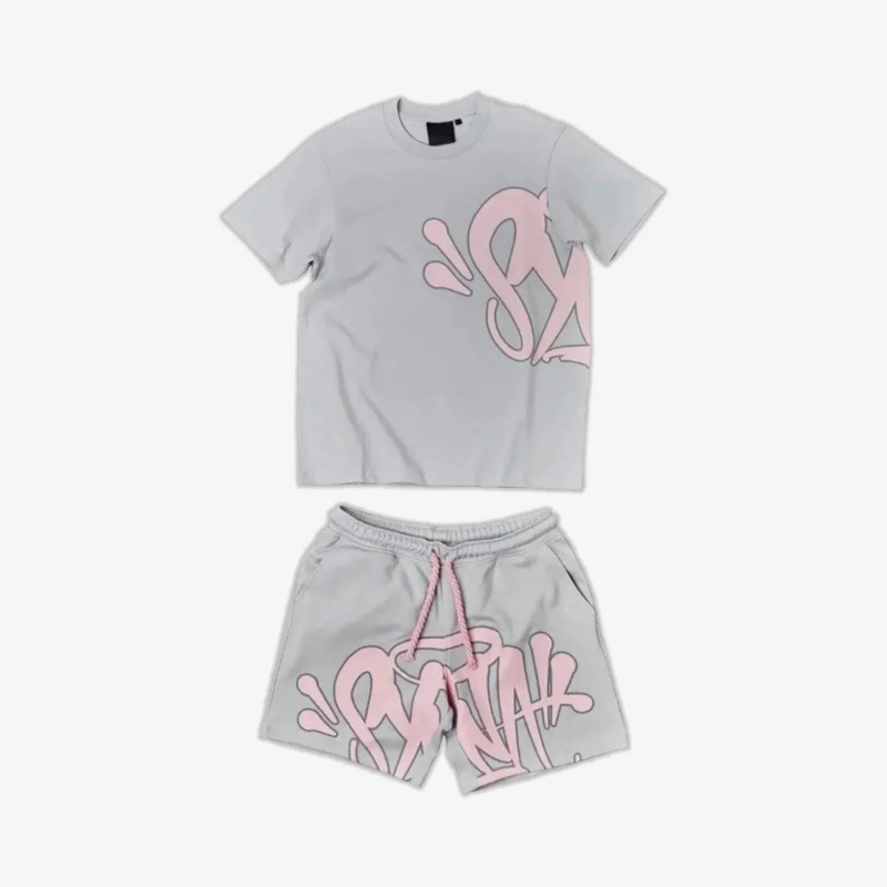 Y2k Aesthetic Male Gothic 2 Piece Set Hip Hop Alphabet Print 0 Collar T-Shirt Drawstring Wide Leg Shorts suit
