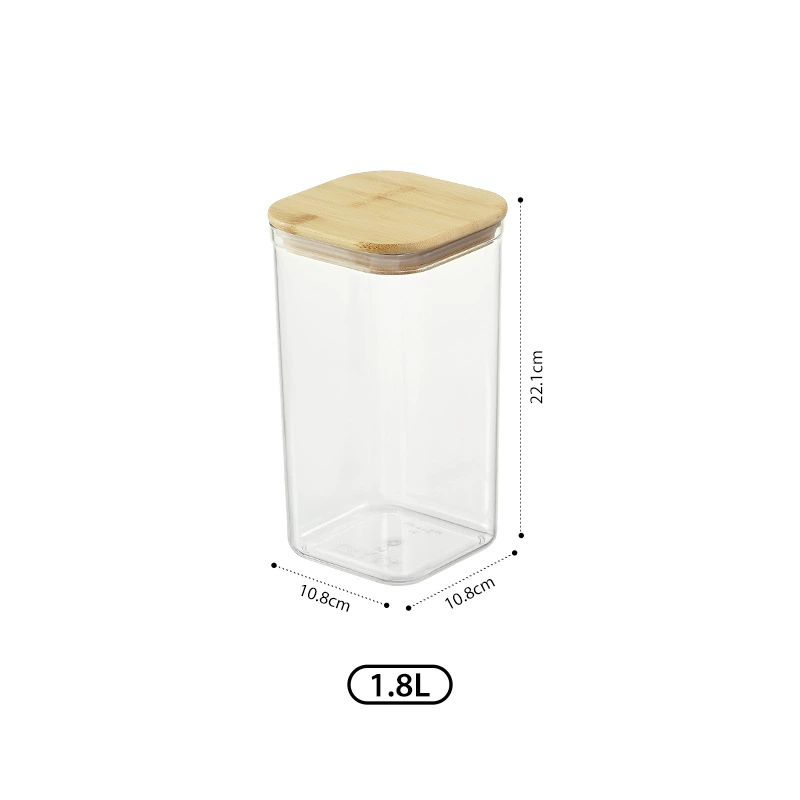 Airtight Square Storage Container with Bamboo Lid, Transparent Plastic, Multiple Capacities