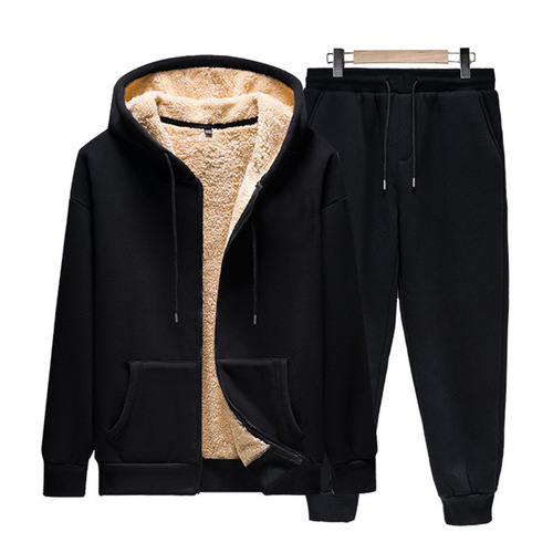 Winter Lamb Fleece Set Men's Padded Thick Casual Sport Pants New Loose Autumn/Winter Warm Jacket