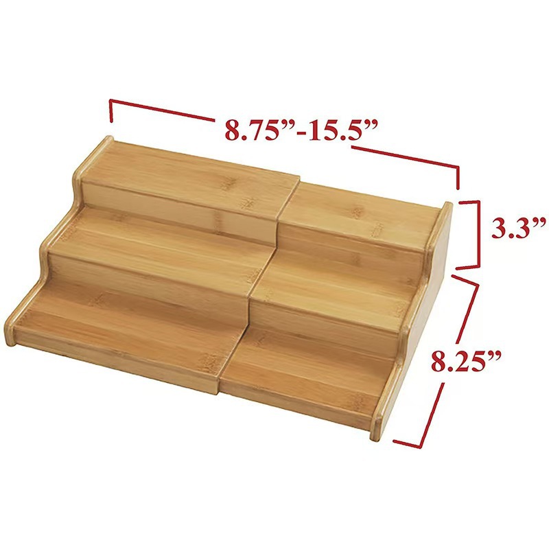 Estante de almacenamiento de condimentos de cocina bambú de tres capas no retráctiles botellas y latas de acabado de la mesa granos de café especias de almacenamiento rack
