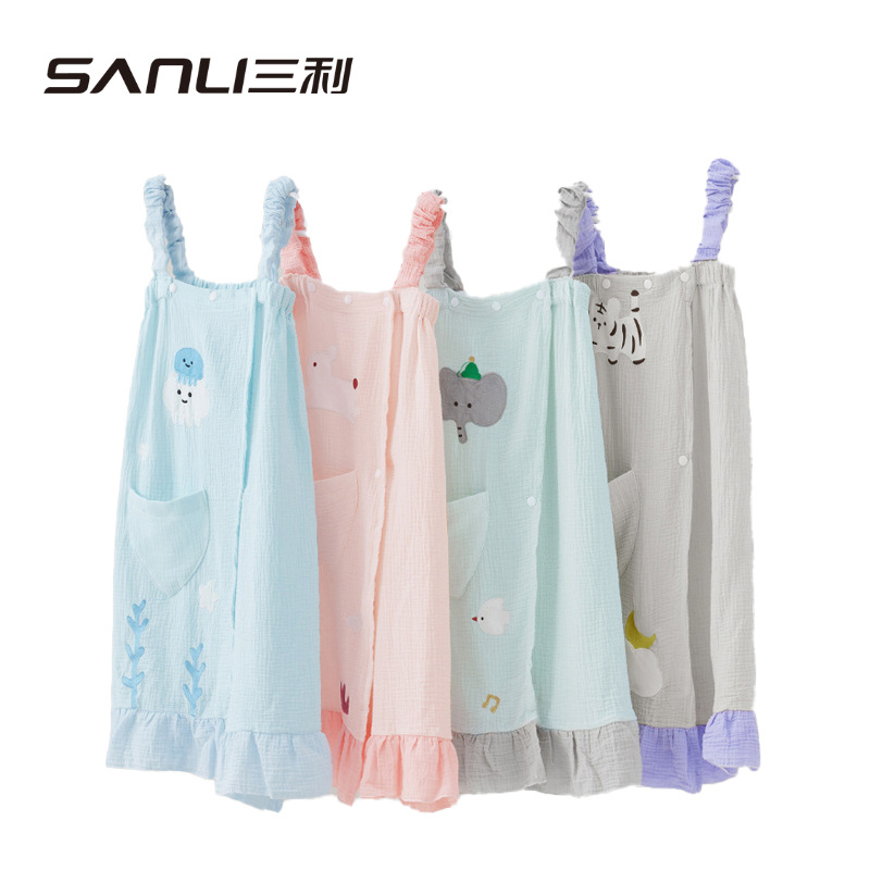 Sanli Towel Cotton Bathrobe Sling Bathrobe Children Cartoon Bathrobe Embroidered Bath Skirt Baby Parent-Child Gauze Bath Skirt