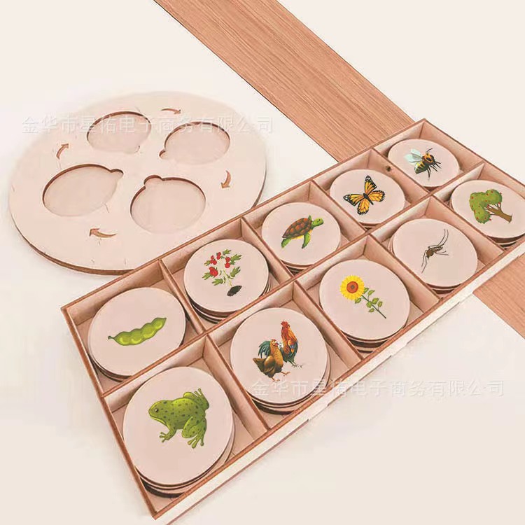 Baby Wooden Animal and Plant Life Growth Cycle Montessori Wooden Enlightenment Children's diy Early Education Cognitive Toys