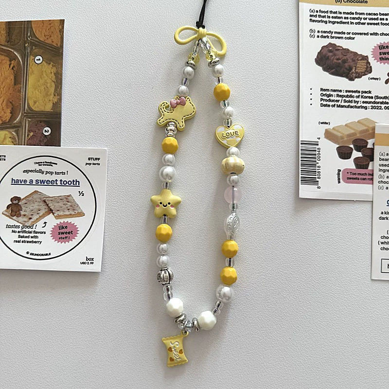 Ins Cartoon Cat Star Mobile Phone Hanging Chain DIY Cute Chain Ccd Camera Keychain Pendant Anti-Lost Hand Rope