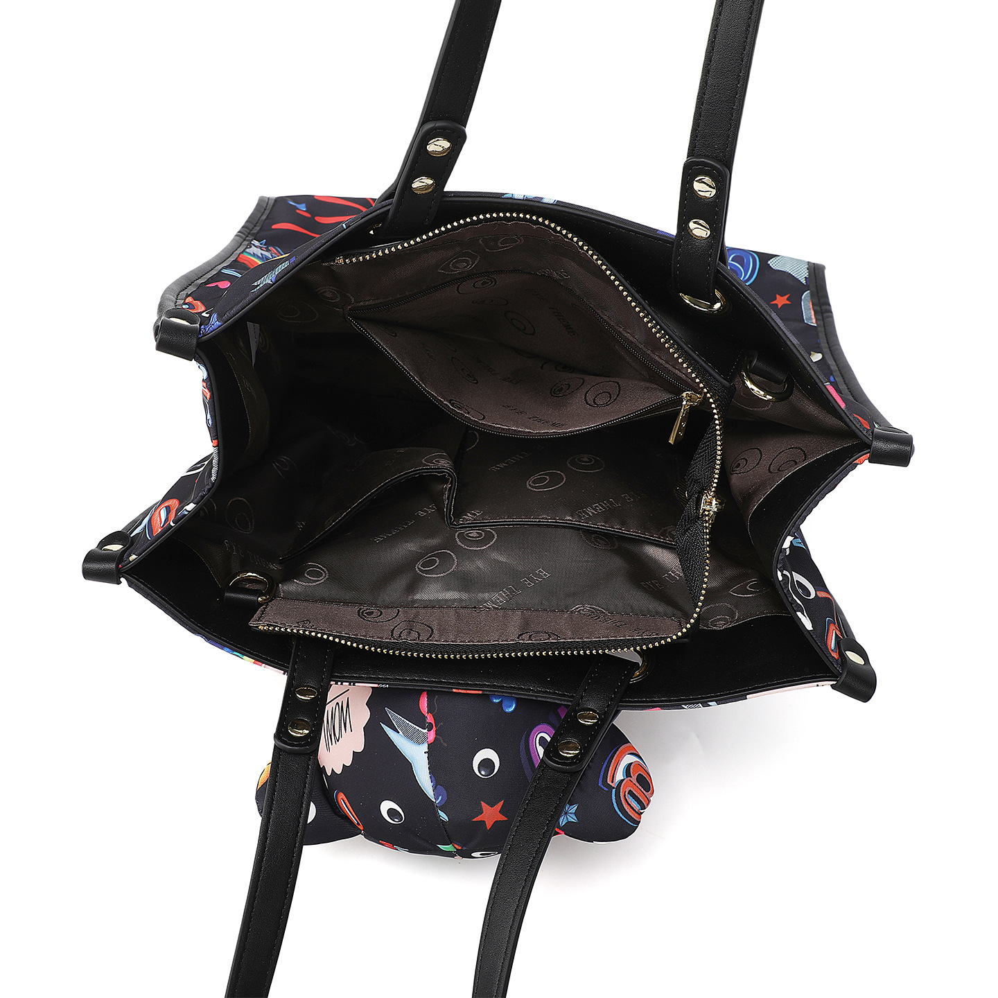 Tela de nylon de gran capacidad impresa bolsa de ocio con cremallera de hombro de viaje bolsa de almacenamiento muñeca de dibujos animados 2850 #