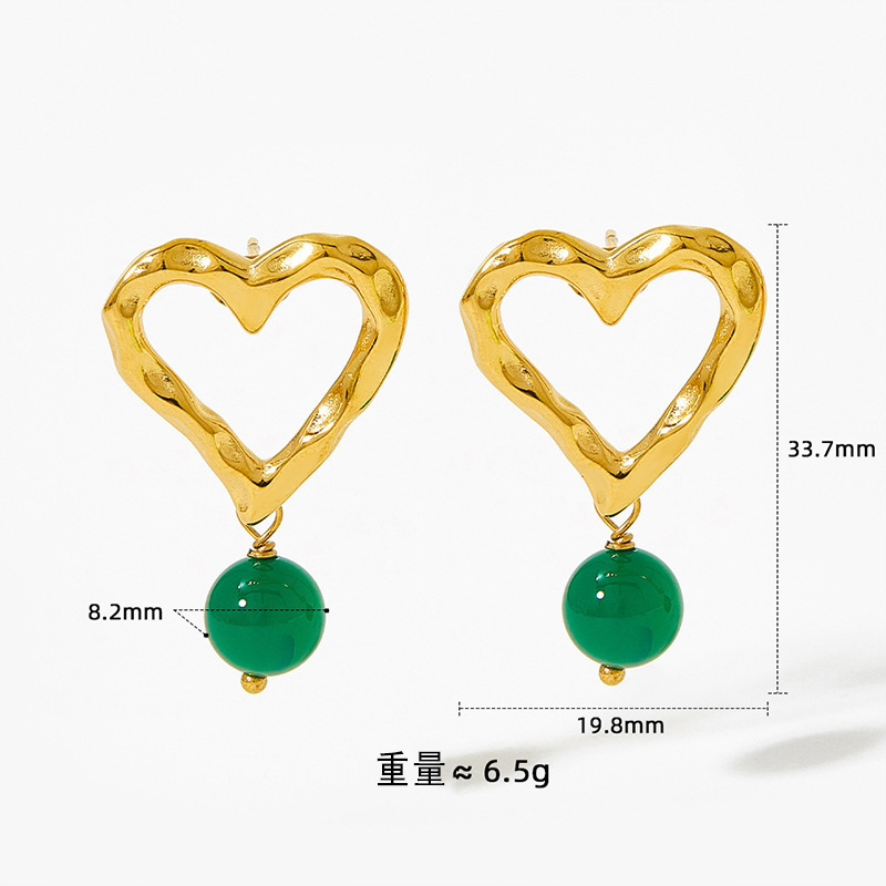 Plating Design 1 Pair Classic Style Heart Shape Plating Stainless Steel Agate Earrings