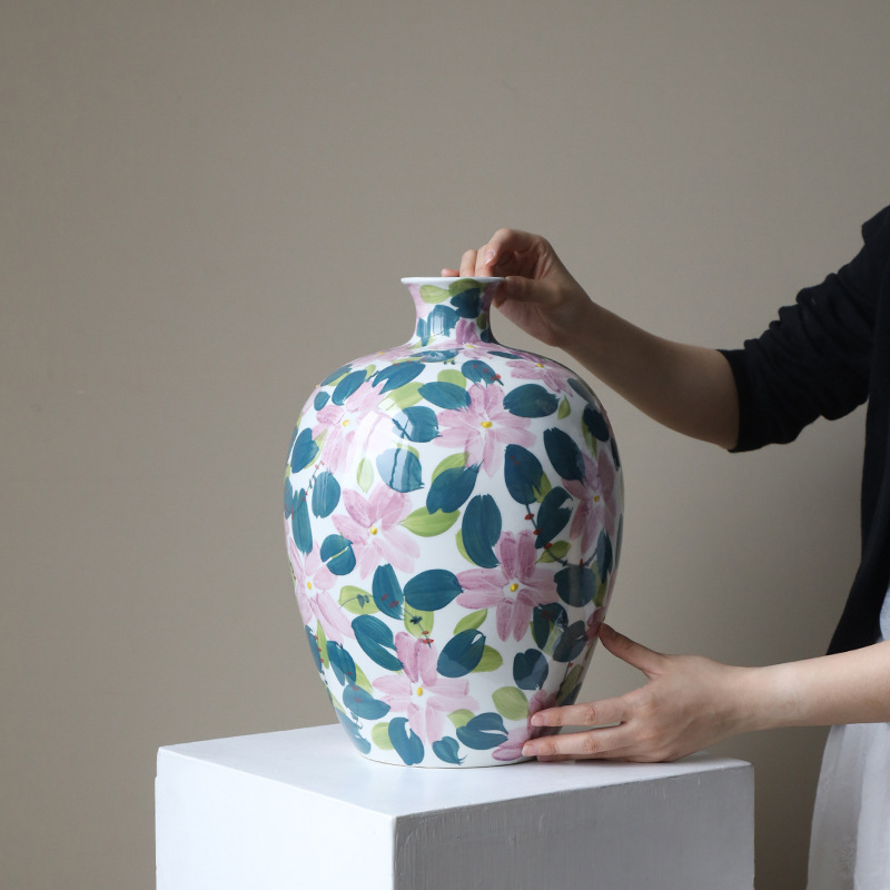 青と白の磁器の花瓶、新しい中国風のデスクトップ装飾品、美しいリビングルームのドライフラワー、水耕栽培可能なハイエンドのアートスタイル|undefined